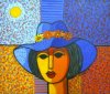 C�ndido Bid�-El sombrero azul con flores anaranjadas
